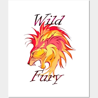 Lion Wild Fury, filled, red orange, darker Posters and Art